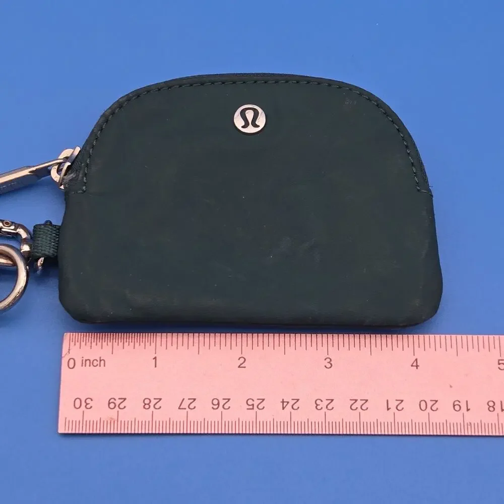 Lululemon Dual Pouch Wristlet Green Beige Gold Hardware Keychain Wallet